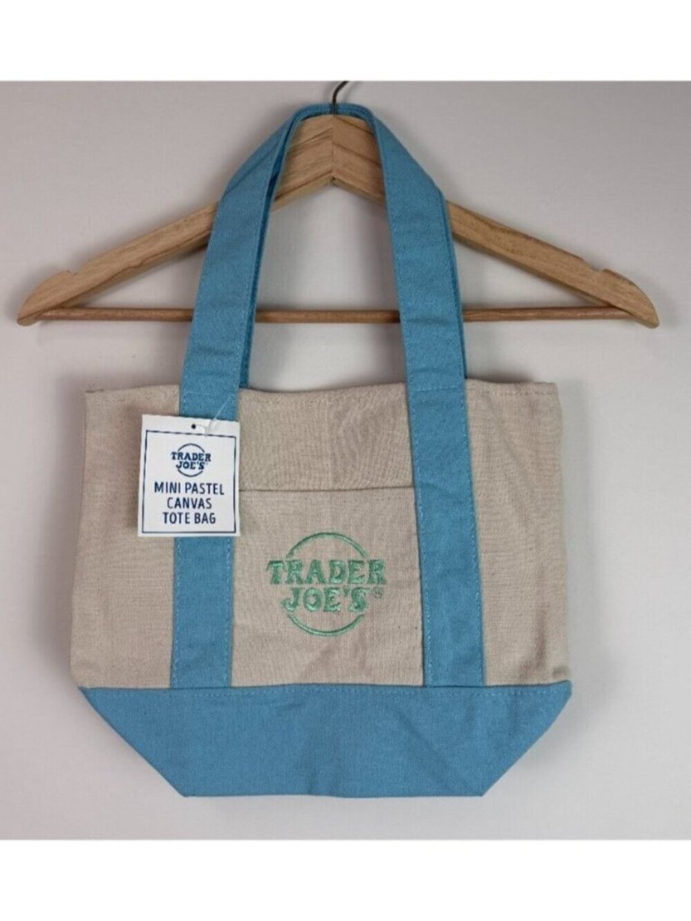 Trader Joe’s Mini Pastel Canvas Tote Bag Limited Edition Blue